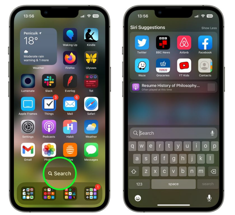 麻洋镇苹果手机维修分享升级到 iOS 16 后，如何删除主屏幕上的搜索按钮 