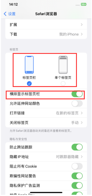 麻洋镇苹果手机维修分享Safari浏览器如何切换标签栏位置 